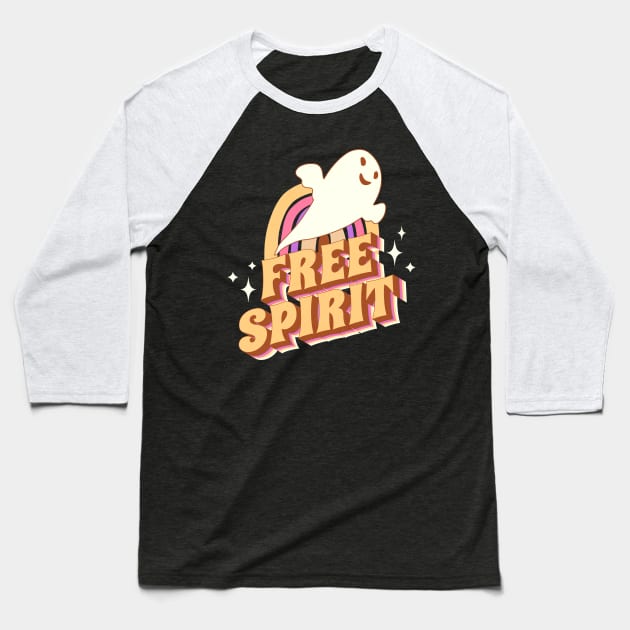 Free Spirit - 60s retro ghost Baseball T-Shirt by BooBunny Shirts